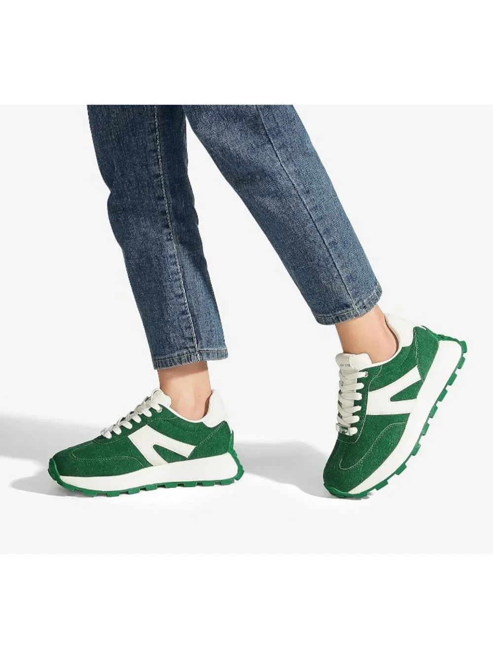 Women's Green Retro Classic Stylish Lace Up Tennis Running Walking Sneakers